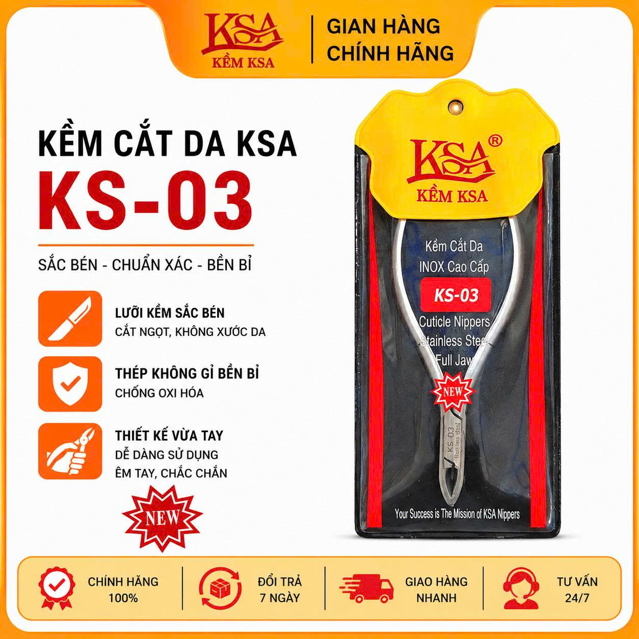KỀM CẮT DA KSA THÉP KHÔNG GỈ KS03 2 MANG TRÒN